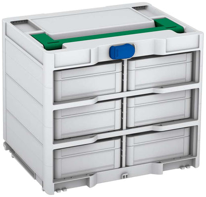 Systainer³ Rack/6 M 337, Light Grey with Signal Green lid handle and Signal Blue catches