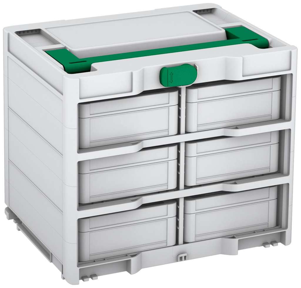 Systainer³ Rack/6 M 337, Light Grey with Signal Green lid handle and Signal Green catches