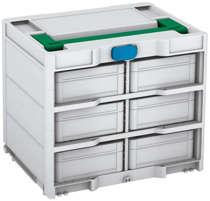 Systainer³ Rack/6 M 337, Light Grey with Signal Green lid handle and Sky Blue catches