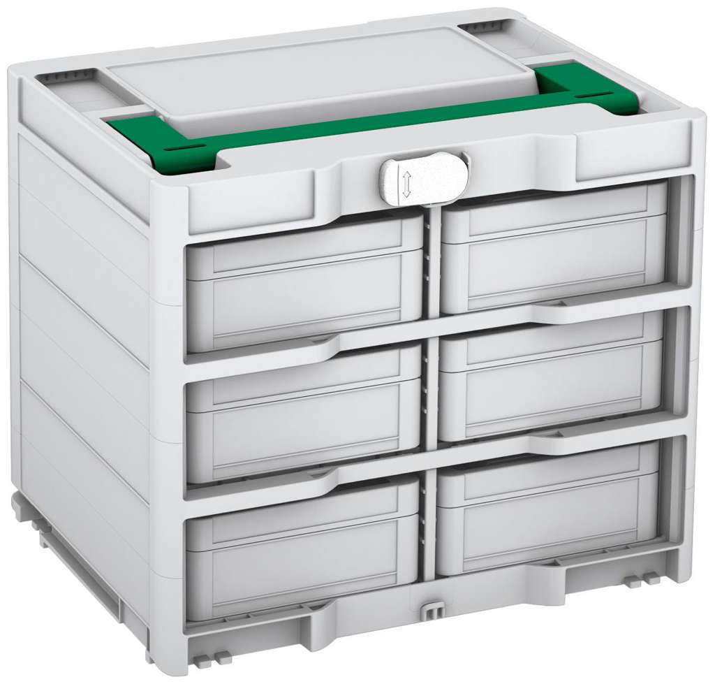 Systainer³ Rack/6 M 337, Light Grey with Signal Green lid handle and White catches