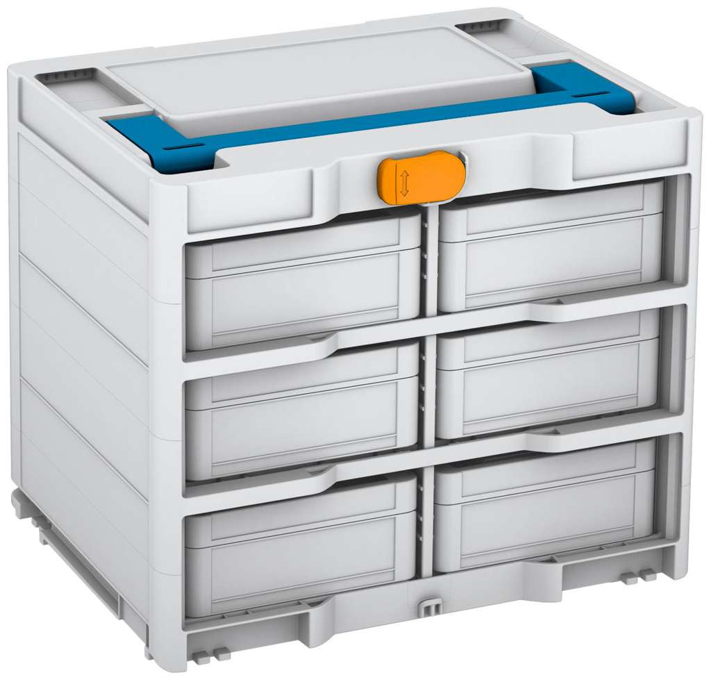 Systainer³ Rack/6 M 337, Light Grey with Sky Blue lid handle and Daffodil Yellow catches