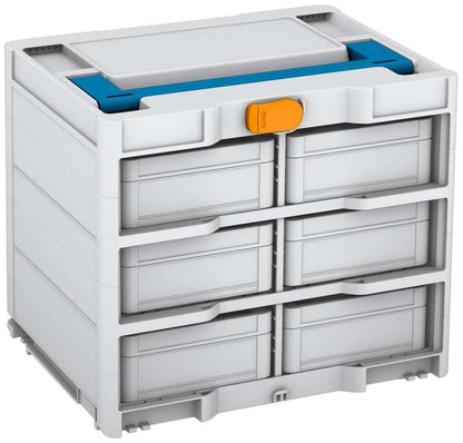 Systainer³ Rack/6 M 337, Light Grey with Sky Blue lid handle and Daffodil Yellow catches
