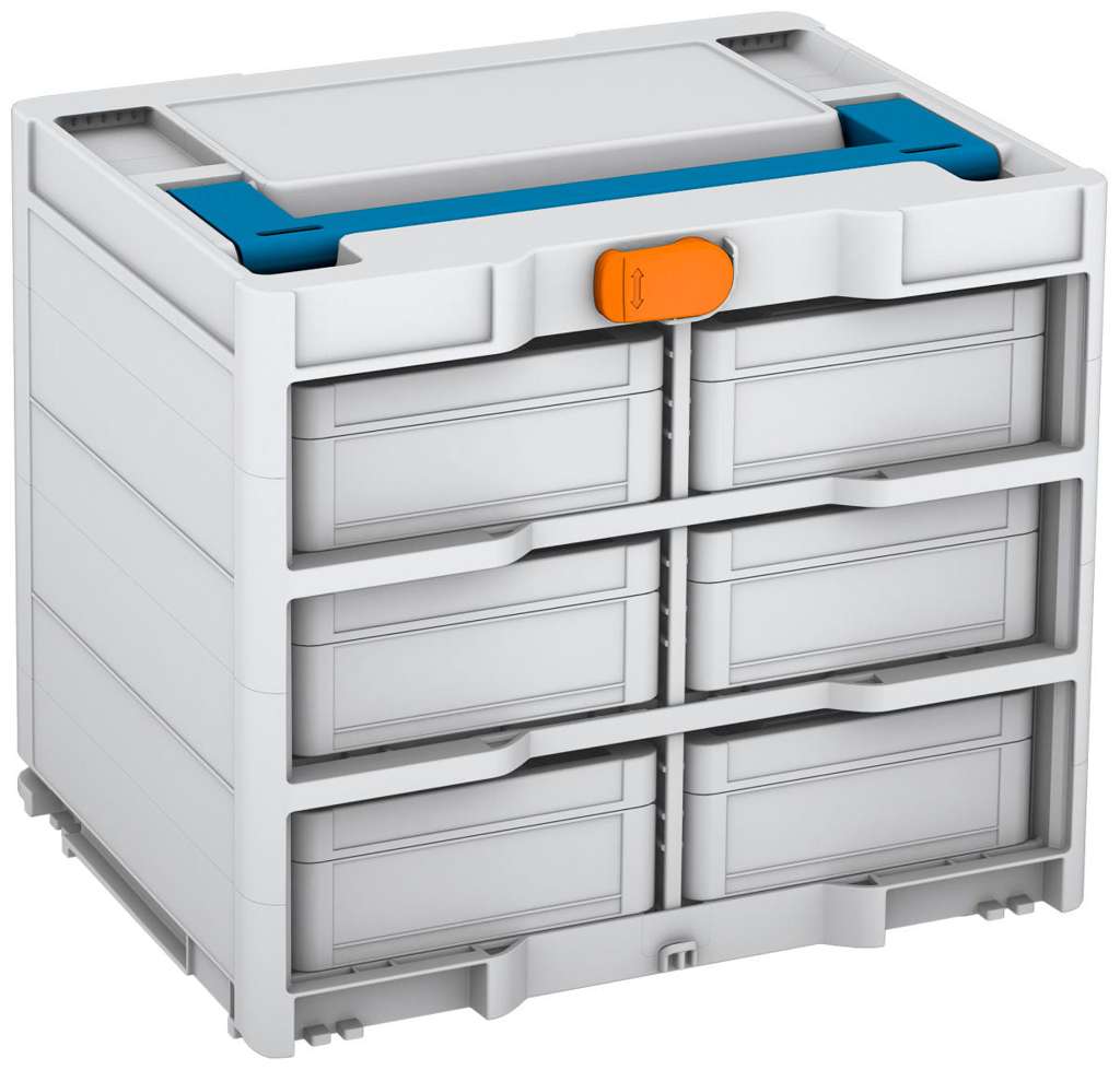 Systainer³ Rack/6 M 337, Light Grey with Sky Blue lid handle and Deep Orange catches