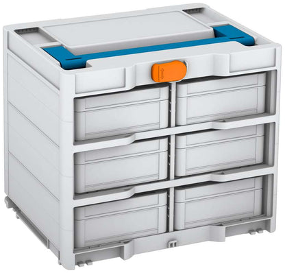 Systainer³ Rack/6 M 337, Light Grey with Sky Blue lid handle and Deep Orange catches
