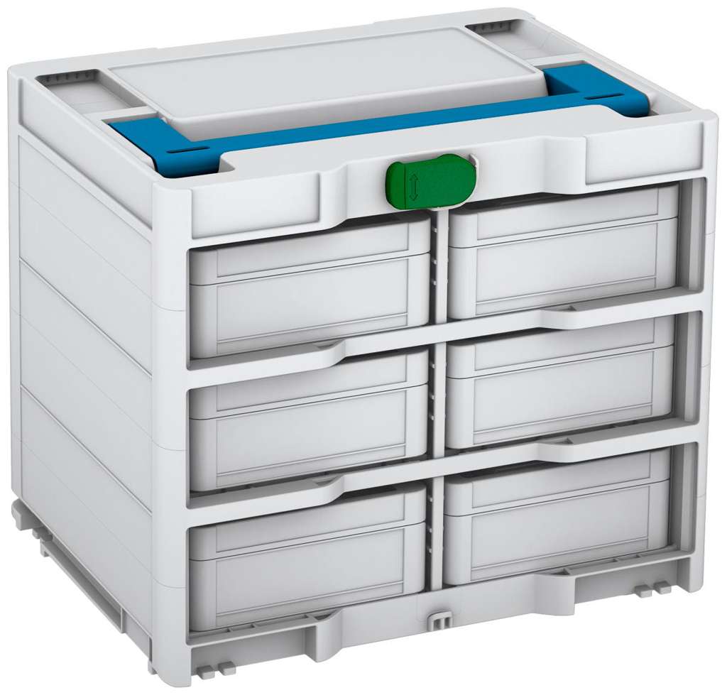 Systainer³ Rack/6 M 337, Light Grey with Sky Blue lid handle and Emerald Green catches