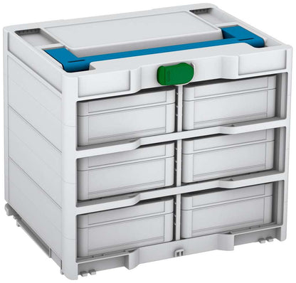 Systainer³ Rack/6 M 337, Light Grey with Sky Blue lid handle and Emerald Green catches