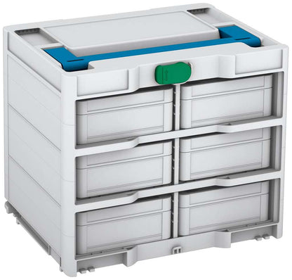 Systainer³ Rack/6 M 337, Light Grey with Sky Blue lid handle and Signal Green catches