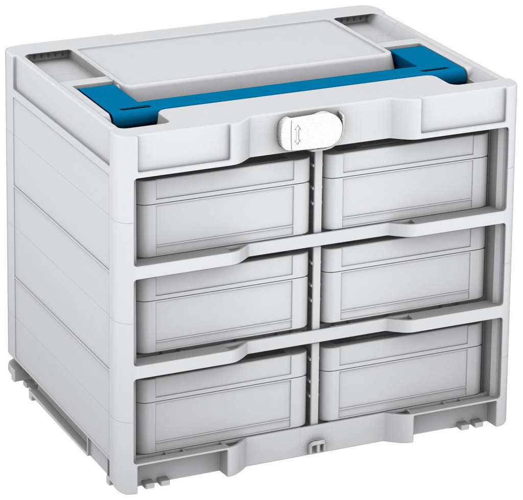 Systainer³ Rack/6 M 337, Light Grey with Sky Blue lid handle and White catches
