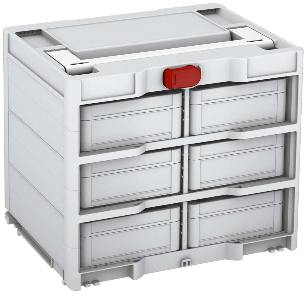 Systainer³ Rack/6 M 337, Light Grey with White lid handle and Carmine Red catches