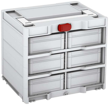 Systainer³ Rack/6 M 337, Light Grey with White lid handle and Carmine Red catches