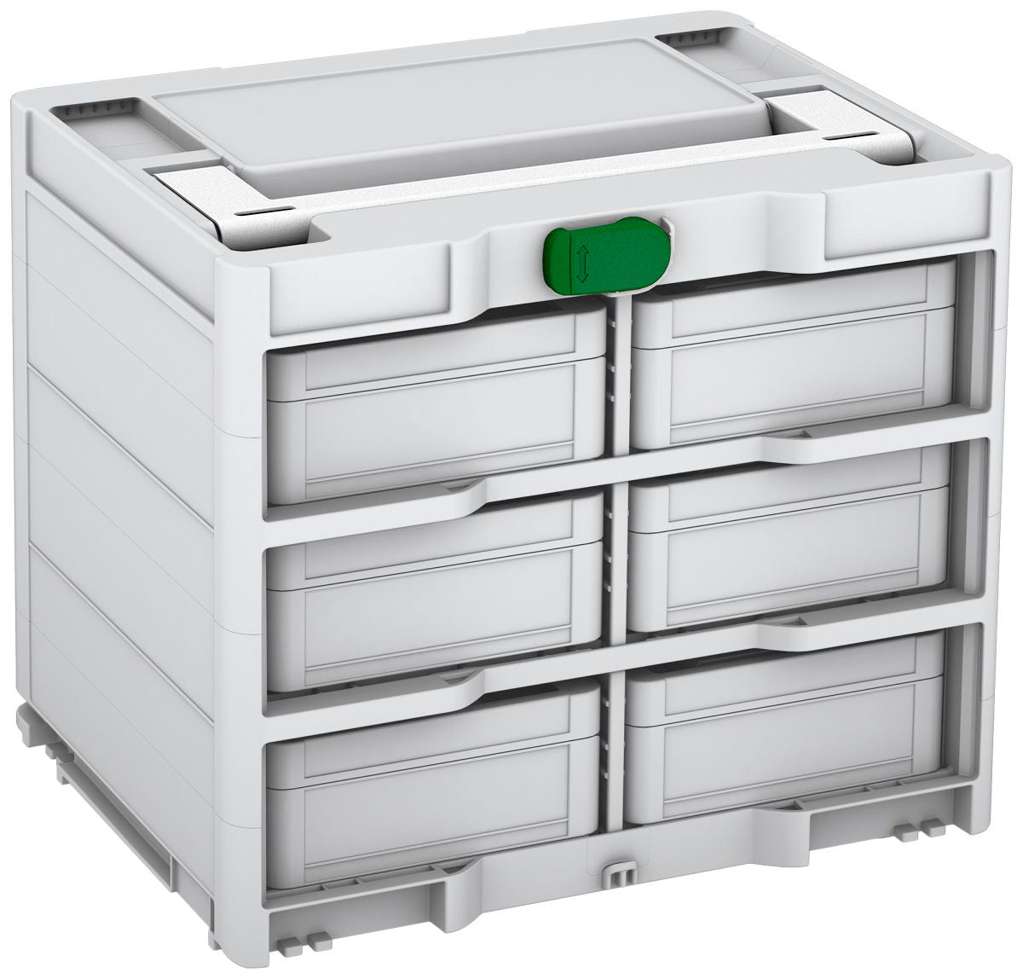 Systainer³ Rack/6 M 337, Light Grey with White lid handle and Emerald Green catches