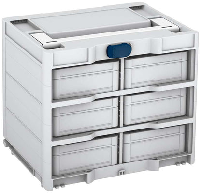 Systainer³ Rack/6 M 337, Light Grey with White lid handle and Sapphire Blue catches