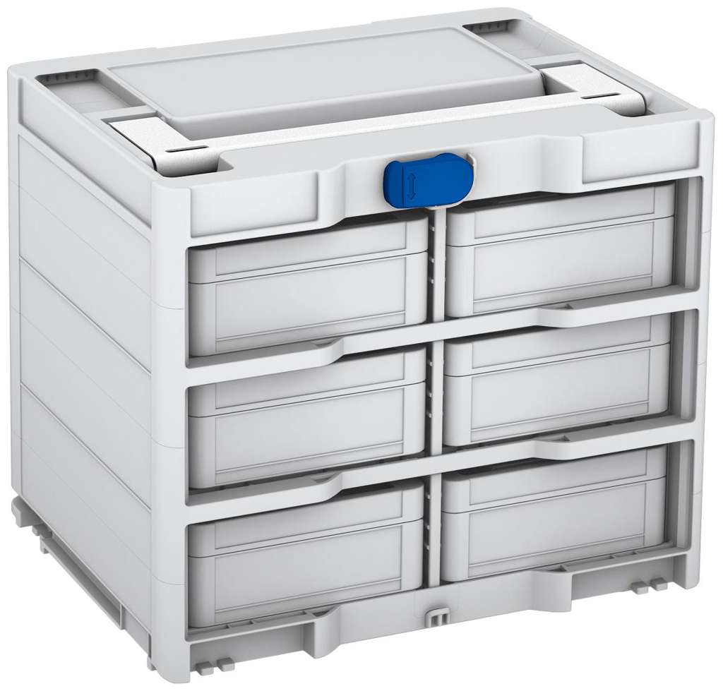 Systainer³ Rack/6 M 337, Light Grey with White lid handle and Signal Blue catches