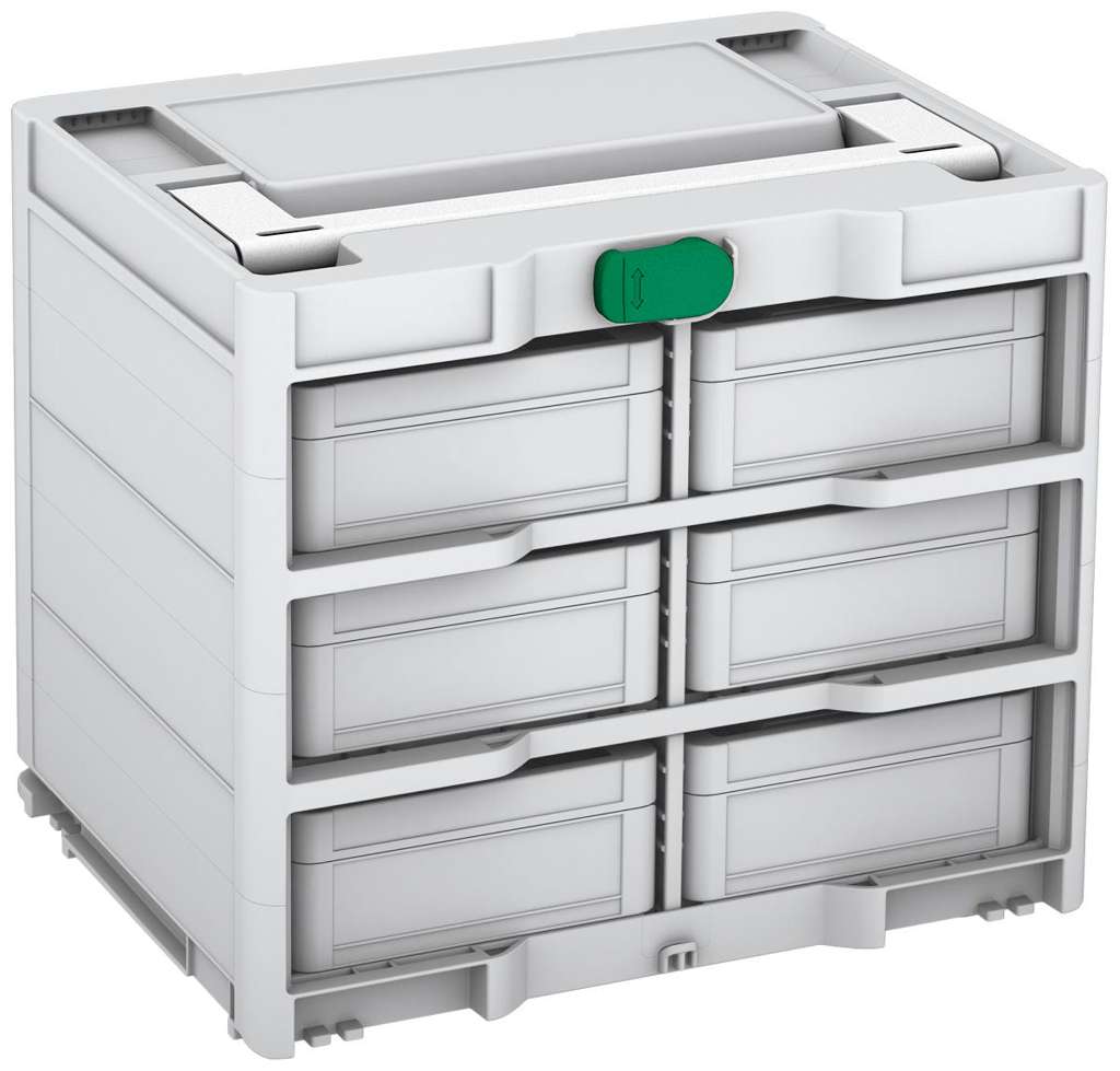 Systainer³ Rack/6 M 337, Light Grey with White lid handle and Signal Green catches
