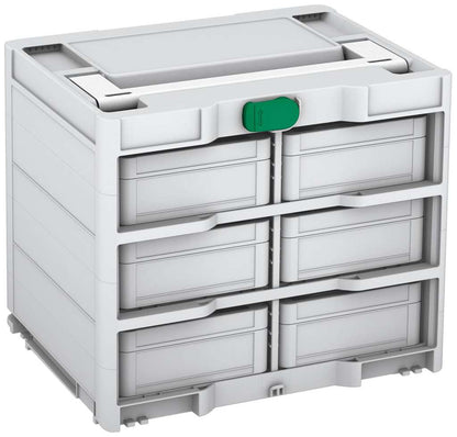 Systainer³ Rack/6 M 337, Light Grey with White lid handle and Signal Green catches