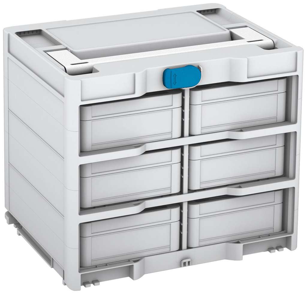 Systainer³ Rack/6 M 337, Light Grey with White lid handle and Sky Blue catches