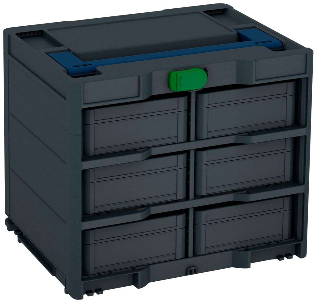 Systainer³ Rack/6 M 337, Anthracite with Sapphire Blue lid handle and Emerald Green catches