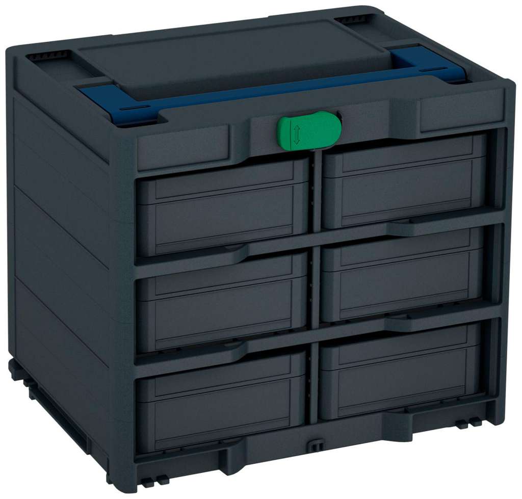Systainer³ Rack/6 M 337, Anthracite with Sapphire Blue lid handle and Signal Green catches