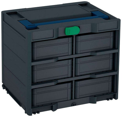 Systainer³ Rack/6 M 337, Anthracite with Sapphire Blue lid handle and Signal Green catches