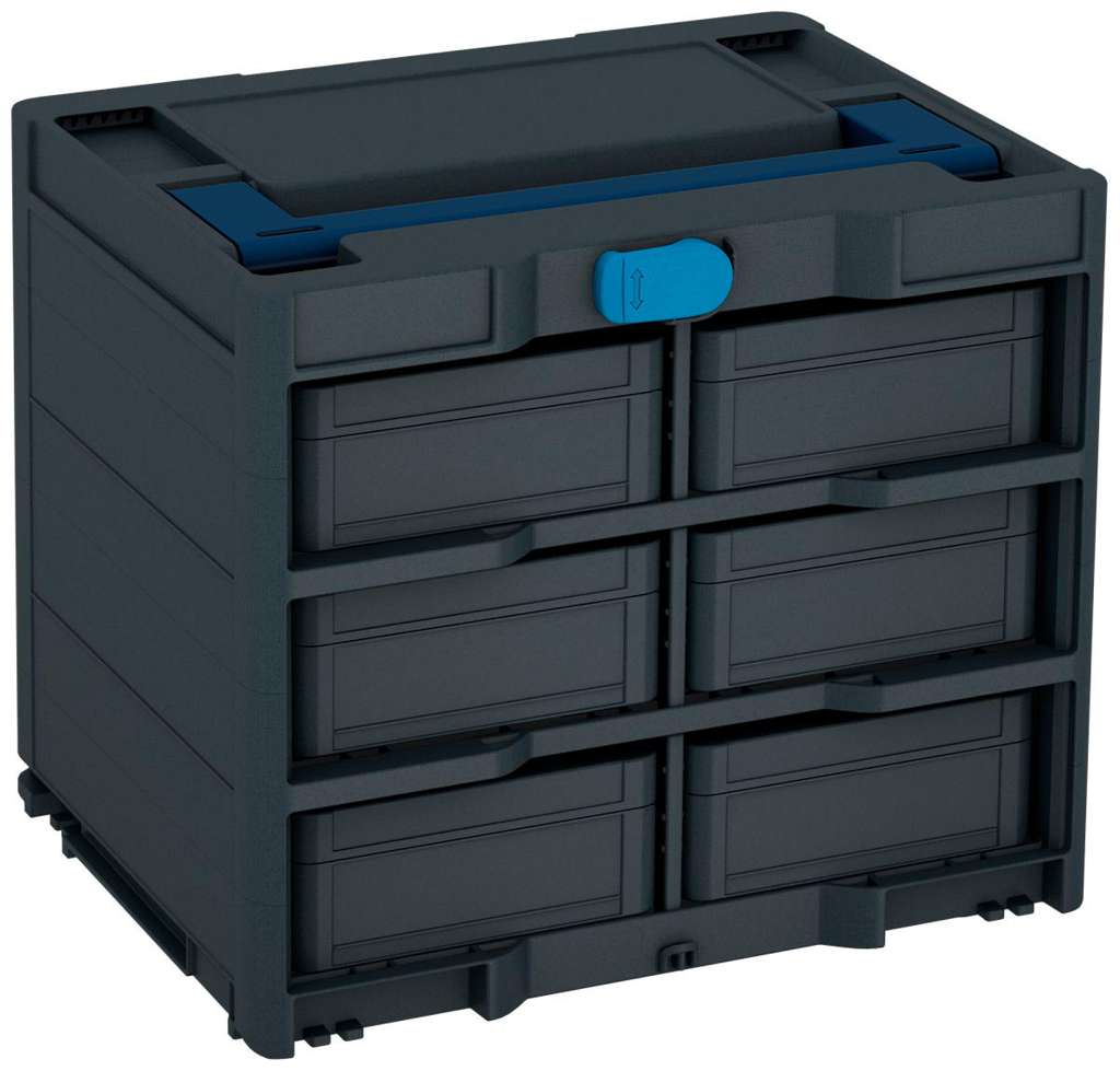 Systainer³ Rack/6 M 337, Anthracite with Sapphire Blue lid handle and Sky Blue catches