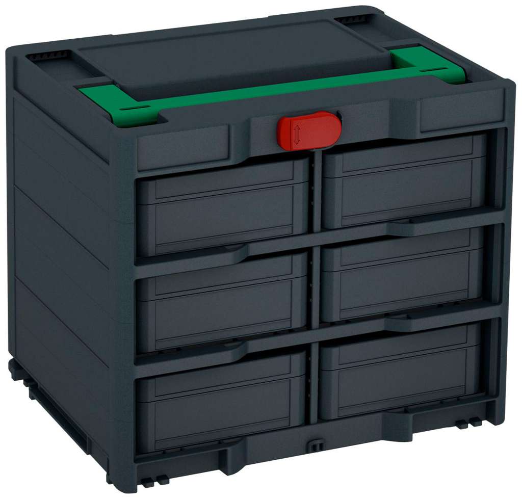 Systainer³ Rack/6 M 337, Anthracite with Signal Green lid handle and Carmine Red catches