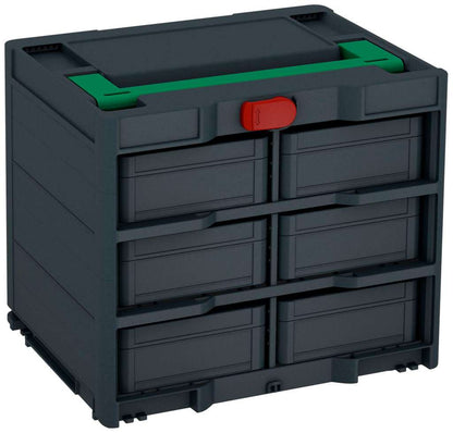 Systainer³ Rack/6 M 337, Anthracite with Signal Green lid handle and Carmine Red catches