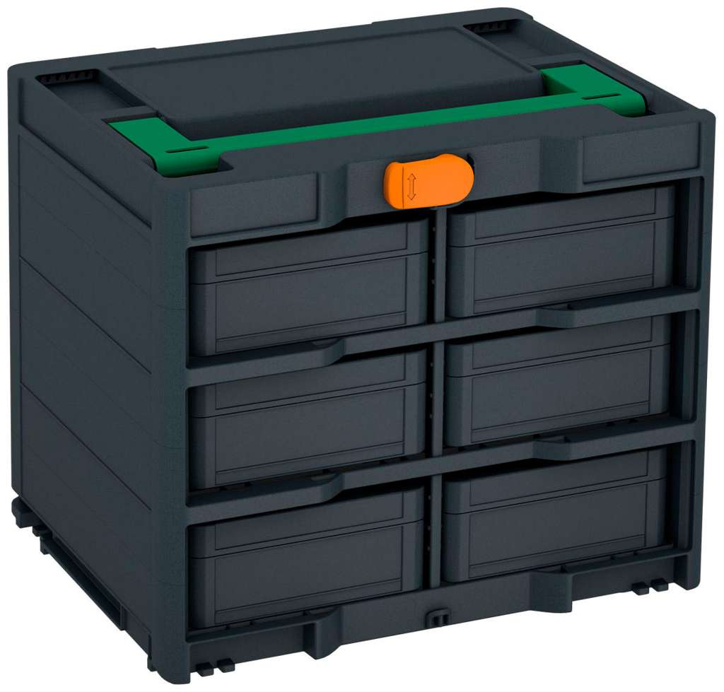 Systainer³ Rack/6 M 337, Anthracite with Signal Green lid handle and Deep Orange catches