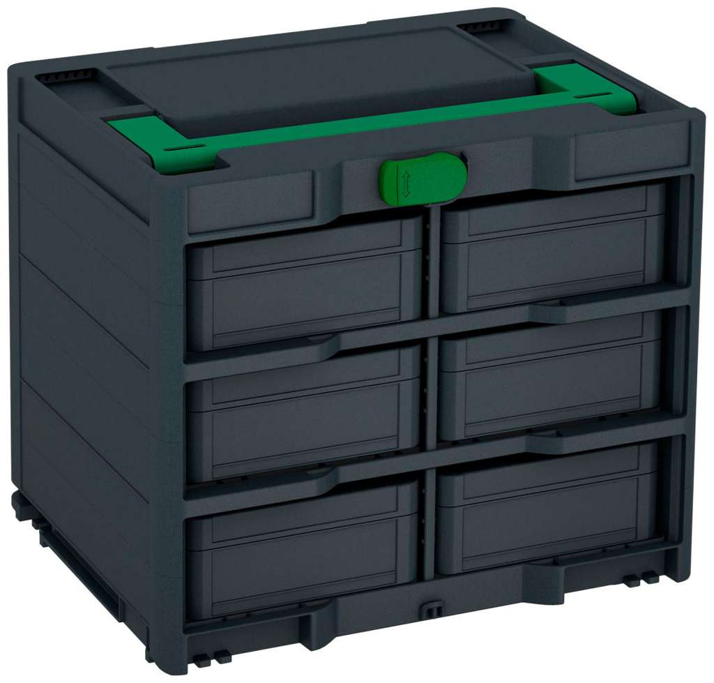 Systainer³ Rack/6 M 337, Anthracite with Signal Green lid handle and Emerald Green catches