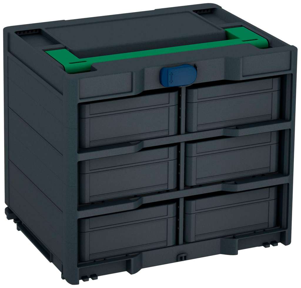 Systainer³ Rack/6 M 337, Anthracite with Signal Green lid handle and Sapphire Blue catches