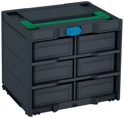 Systainer³ Rack/6 M 337, Anthracite with Signal Green lid handle and Sky Blue catches