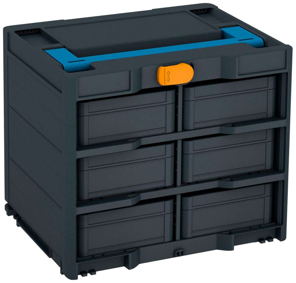 Systainer³ Rack/6 M 337, Anthracite with Sky Blue lid handle and Daffodil Yellow catches