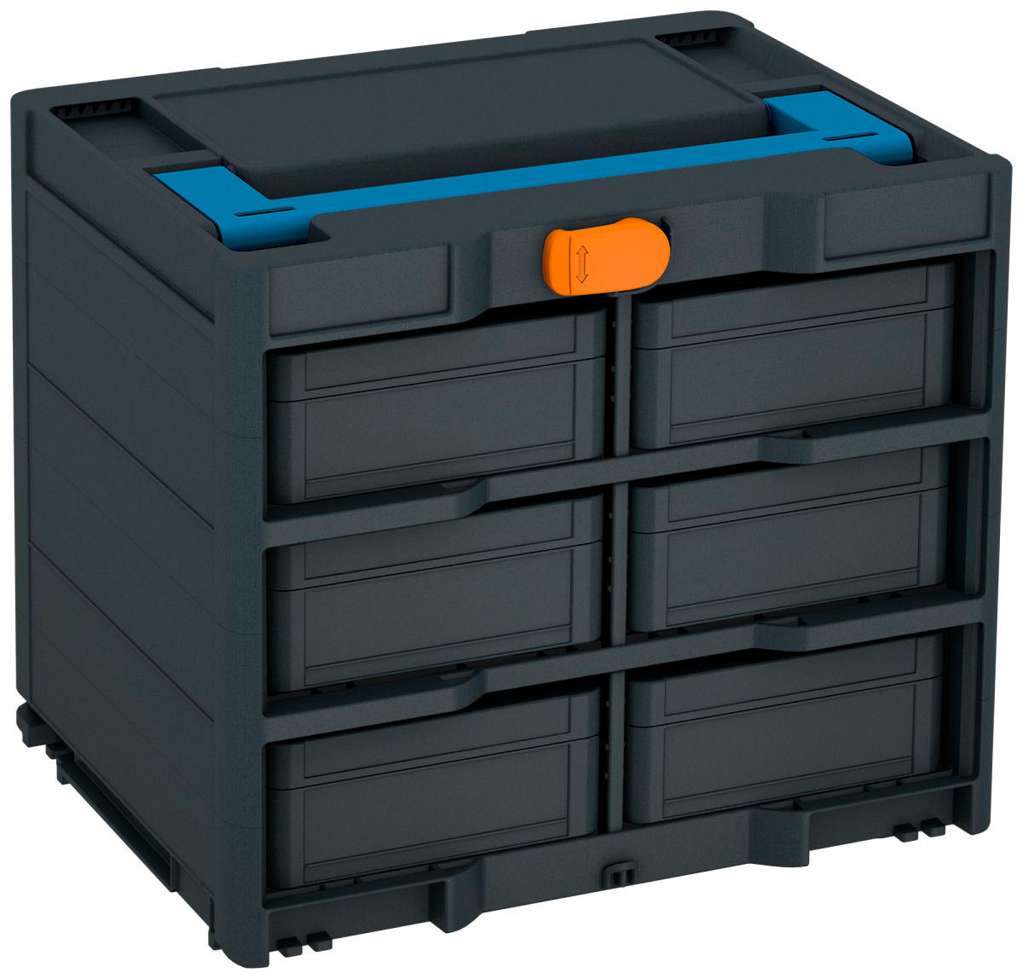 Systainer³ Rack/6 M 337, Anthracite with Sky Blue lid handle and Deep Orange catches