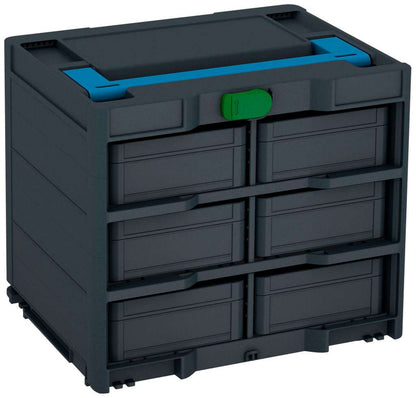 Systainer³ Rack/6 M 337, Anthracite with Sky Blue lid handle and Emerald Green catches