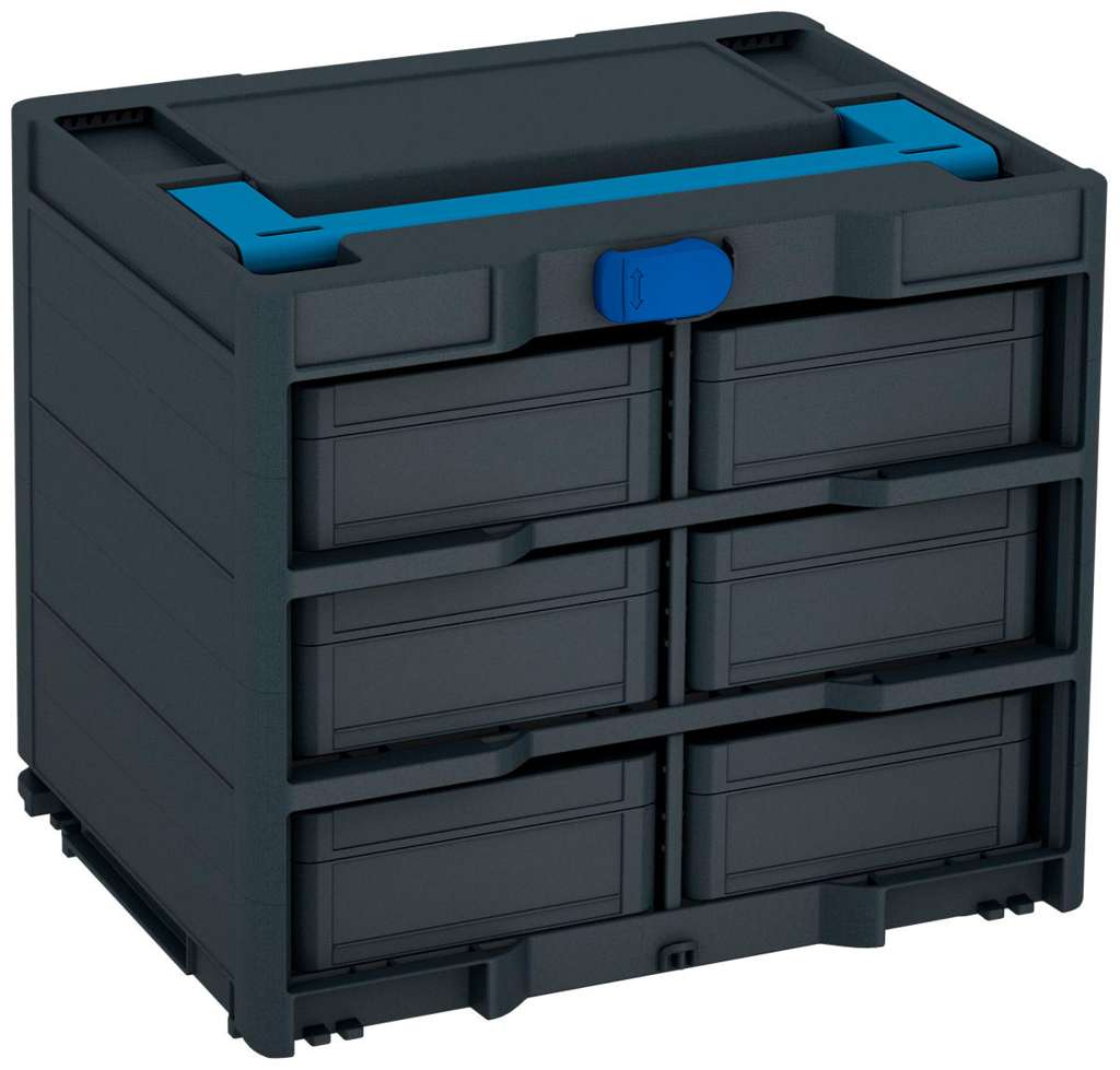 Systainer³ Rack/6 M 337, Anthracite with Sky Blue lid handle and Signal Blue catches