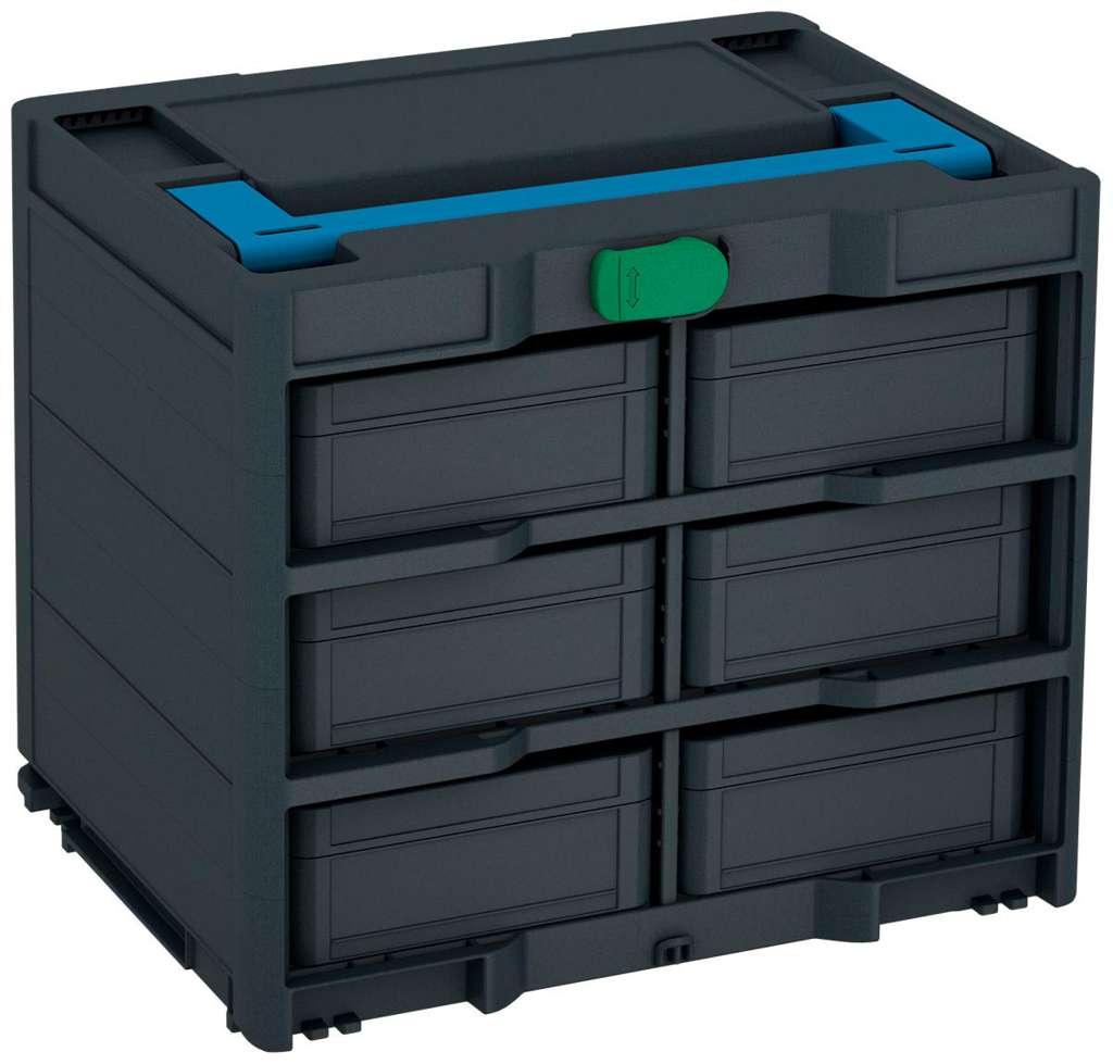 Systainer³ Rack/6 M 337, Anthracite with Sky Blue lid handle and Signal Green catches