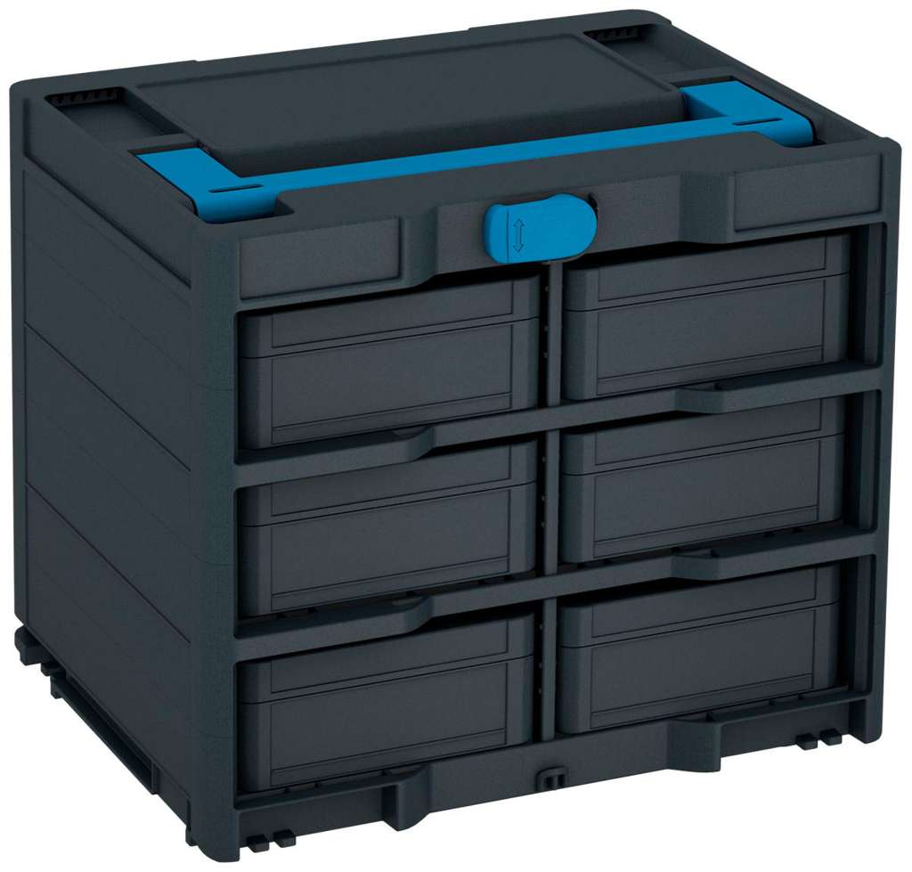 Systainer³ Rack/6 M 337, Anthracite with Sky Blue lid handle and Sky Blue catches