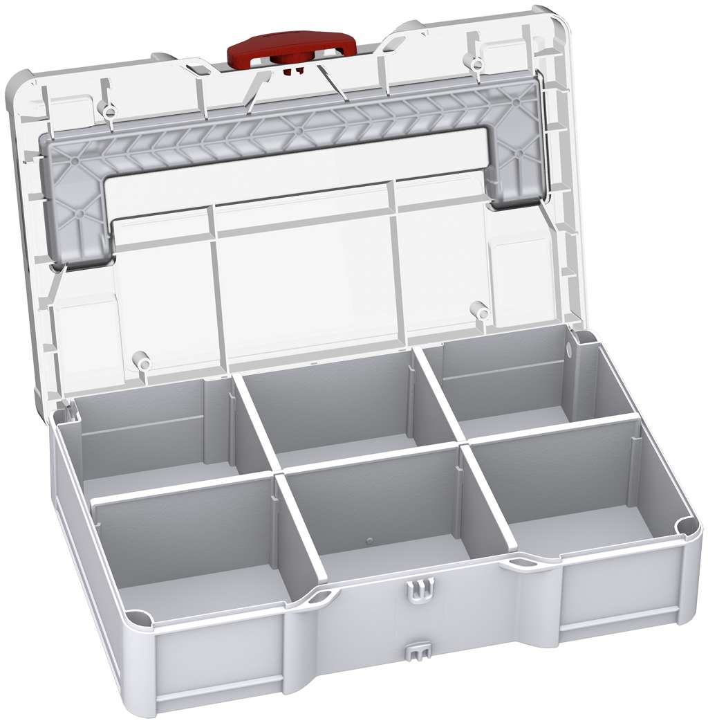 Systainer³ S 76 Transparent Lid with Dividers, Light Grey with Transparent lid and Carmine Red catches