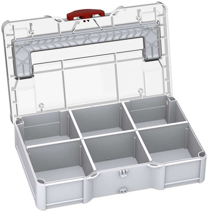 Systainer³ S 76 Transparent Lid with Dividers, Light Grey with Transparent lid and Carmine Red catches