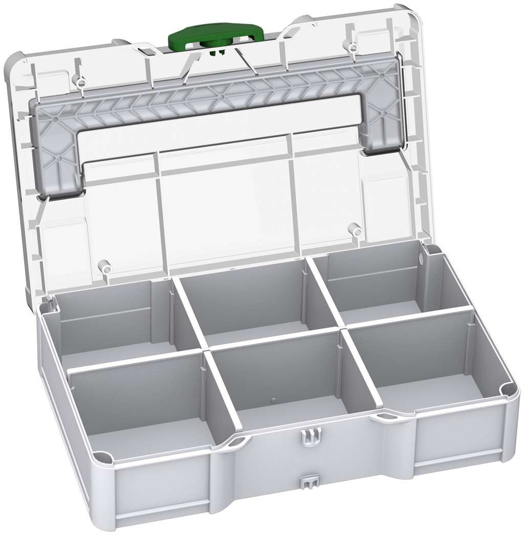 Systainer³ S 76 Transparent Lid with Dividers, Light Grey with Transparent lid and Emerald Green catches