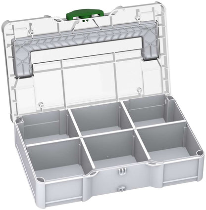 Systainer³ S 76 Transparent Lid with Dividers, Light Grey with Transparent lid and Emerald Green catches