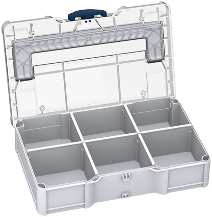 Systainer³ S 76 Transparent Lid with Dividers, Light Grey with Transparent lid and Sapphire Blue catches