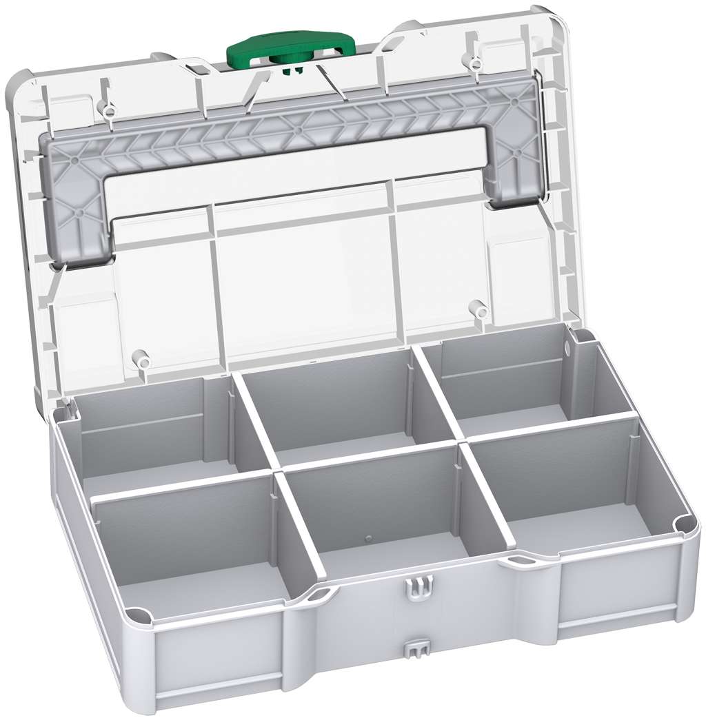 Systainer³ S 76 Transparent Lid with Dividers, Light Grey with Transparent lid and Signal Green catches
