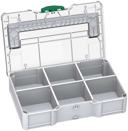 Systainer³ S 76 Transparent Lid with Dividers, Light Grey with Transparent lid and Signal Green catches