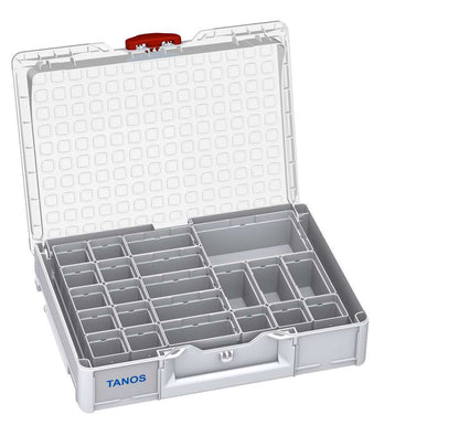 Systainer³ Organizer M 89 with 22 Insert Boxes, Light Grey with Transparent lid and Carmine Red catches