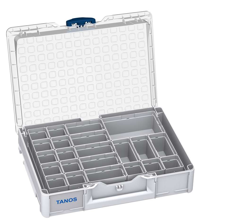 Systainer³ Organizer M 89 with 22 Insert Boxes, Light Grey with Transparent lid and Sapphire Blue catches