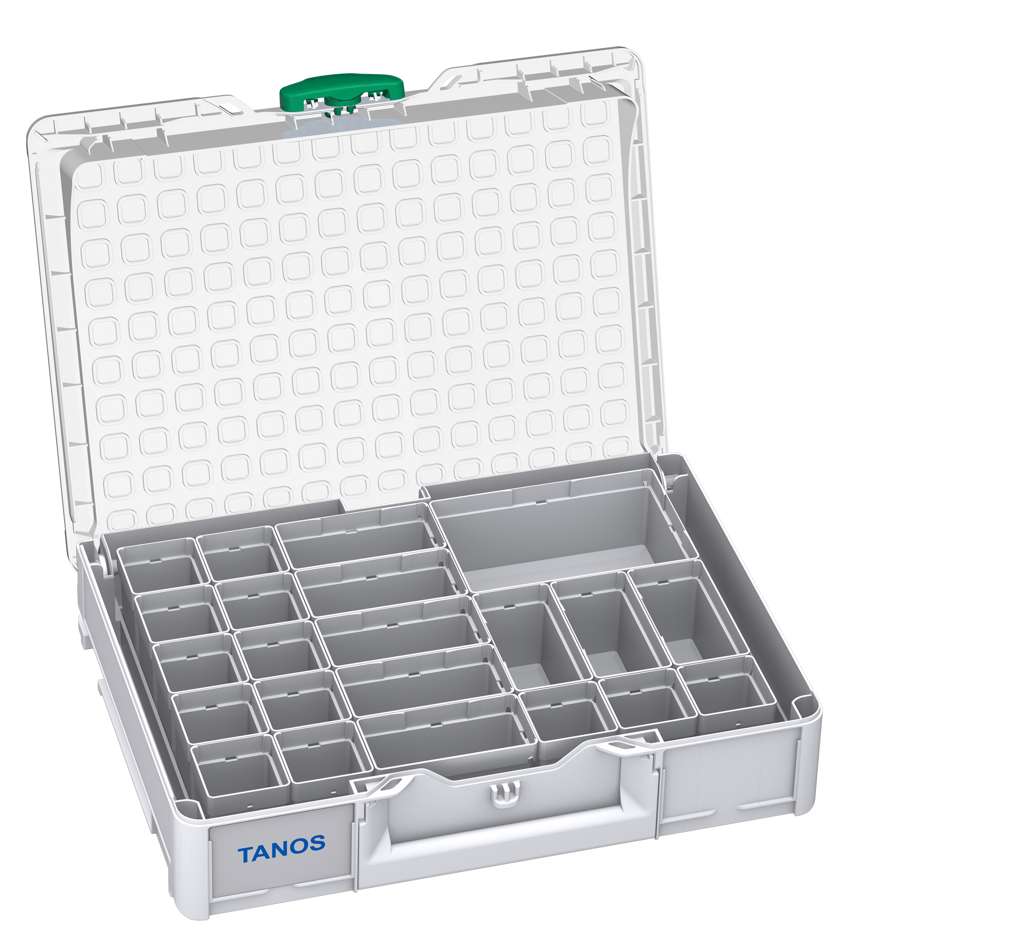 Systainer³ Organizer M 89 with 22 Insert Boxes, Light Grey with Transparent lid and Signal Green catches