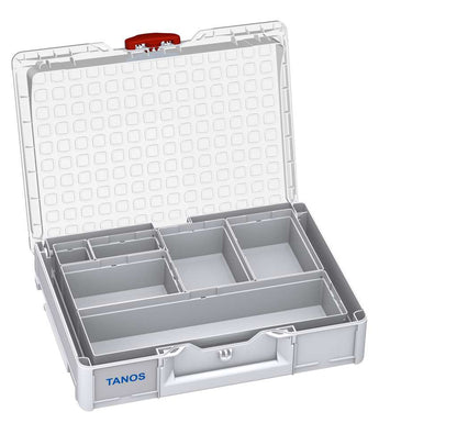 Systainer³ Organizer M 89 with 6 Insert Boxes, Light Grey with Transparent lid and Carmine Red catches