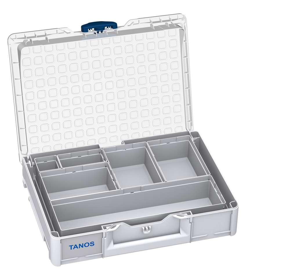 Systainer³ Organizer M 89 with 6 Insert Boxes, Light Grey with Transparent lid and Sapphire Blue catches