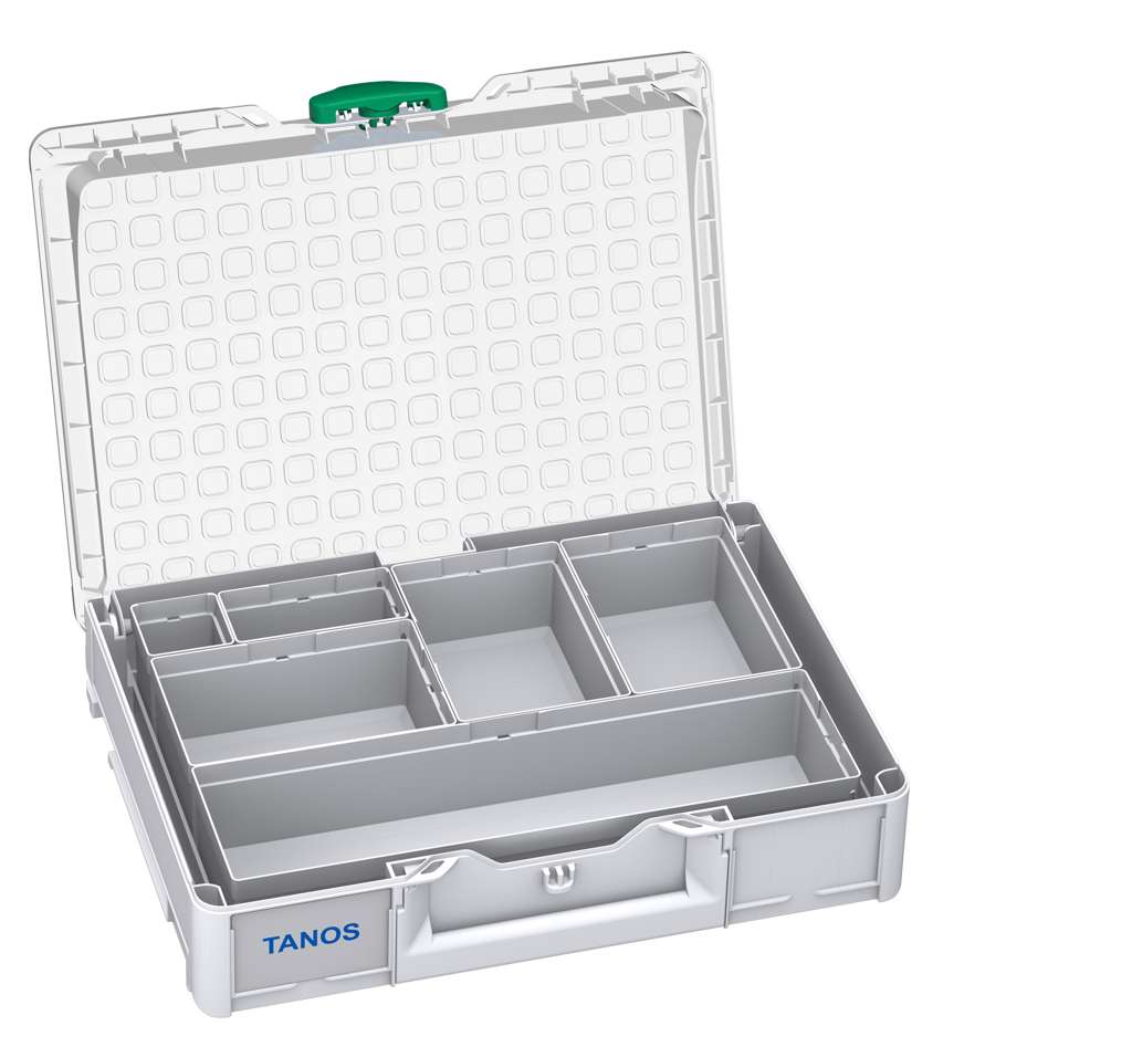 Systainer³ Organizer M 89 with 6 Insert Boxes, Light Grey with Transparent lid and Signal Green catches