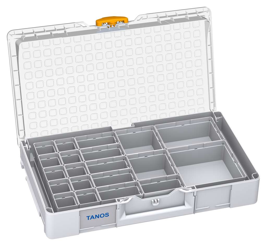 Systainer³ Organizer L 89 with 20 Insert Boxes, Light Grey with Transparent lid and Daffodil Yellow catches